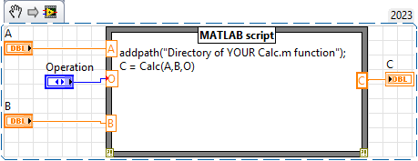 Block diagram using the MATLAB Script node.